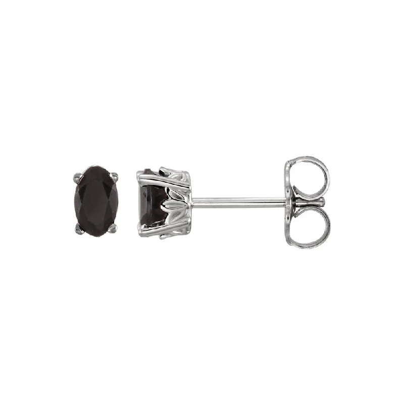 Make Your Outfit Shine With Discounted Jewelry Faceted Oval Black Onyx Stud Earrings in 14k White Gold