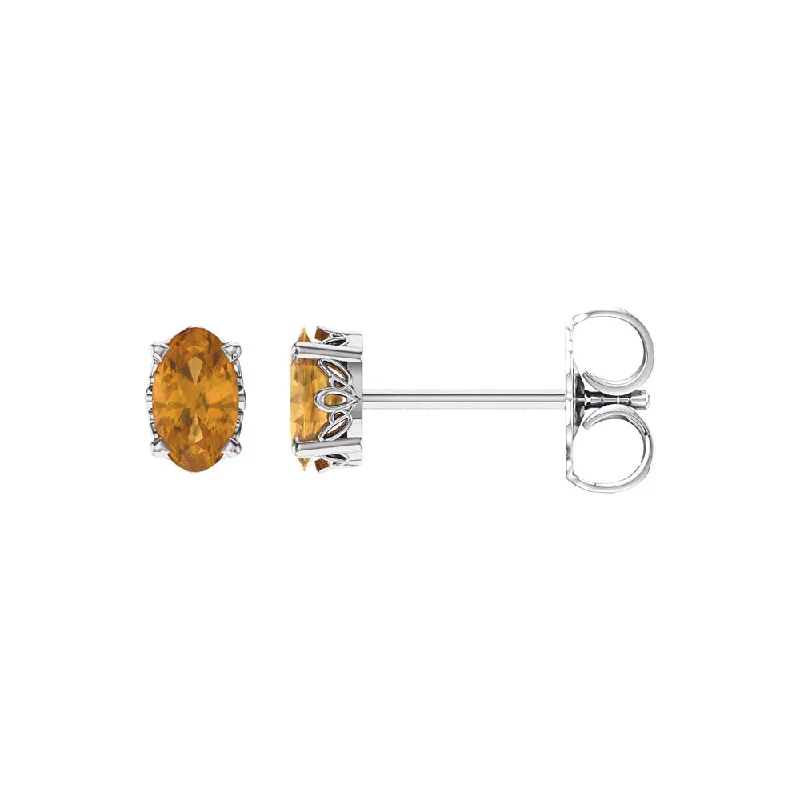 Unmissable Jewelry Clearance – Final Reductions Faceted Oval Citrine Stud Earrings in 14k White Gold