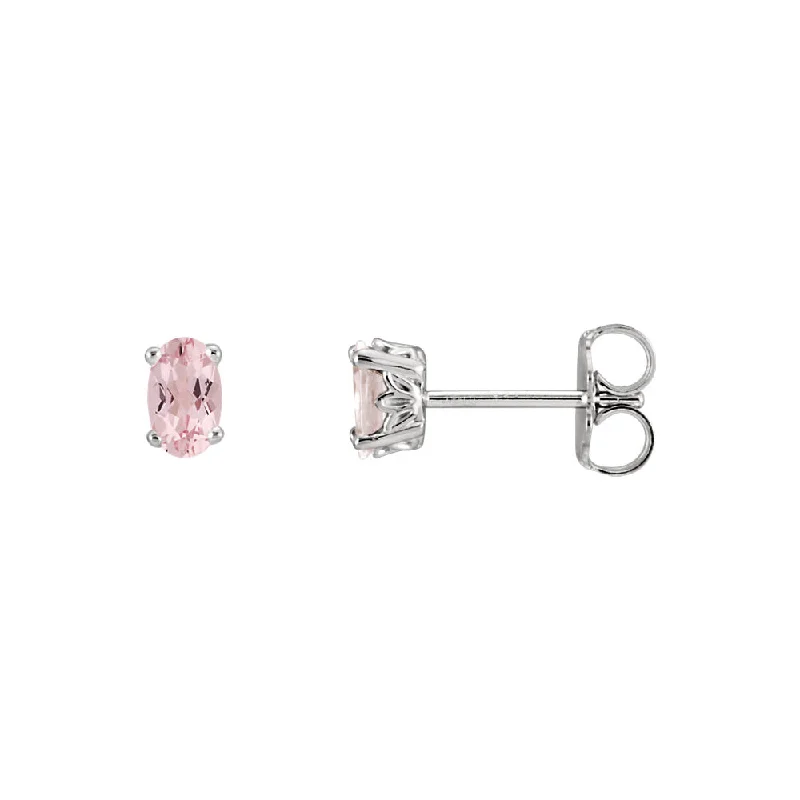 Classic And Modern Jewelry Styles On Sale Faceted Oval Morganite Stud Earrings in 14k White Gold