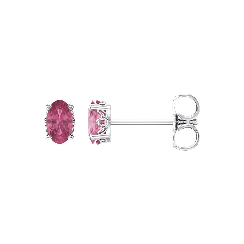 Don't Miss Out On Jaw-Dropping Jewelry Discounts Faceted Oval Pink Tourmaline Stud Earrings in 14k White Gold