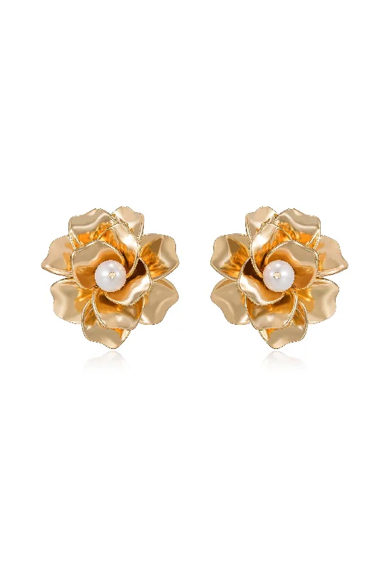 Get The Best Deals On Timeless Jewelry Pieces Golden Petals and Pearl Stud Earrings