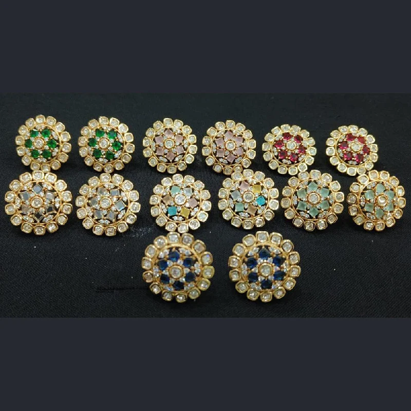 Trending Jewelry Now Available At Exclusive Prices JewelTreeTz Gold Plated Uncut Polki Kundan Stud Earrings( 1 Piece Only)