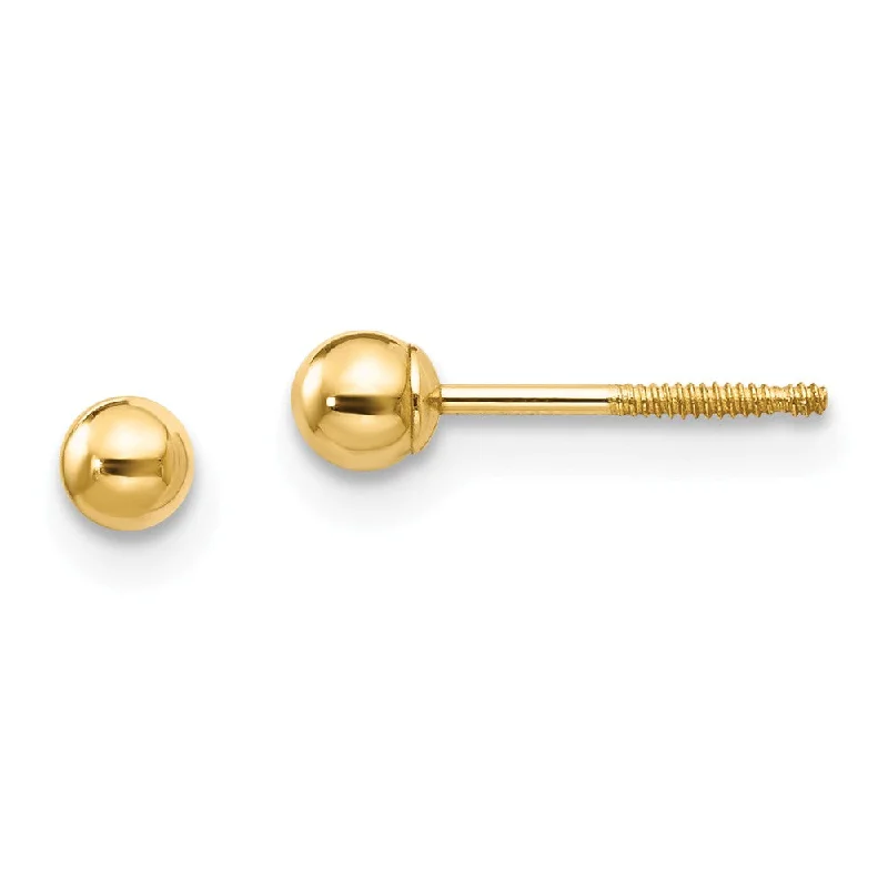 Personalized Jewelry At Special Discount Rates Kids 3mm Ball Screw Back Stud Earrings in 14k Yellow Gold