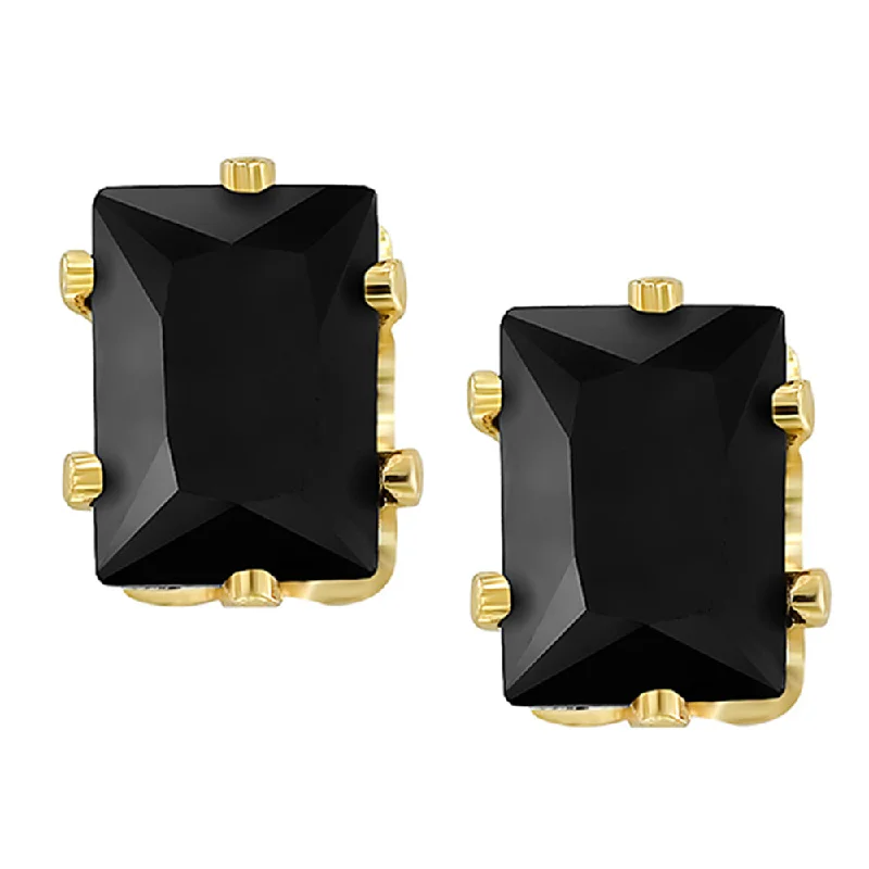 Grab Stylish Jewelry Before The Sale Ends Mahi Pair of Gold Plated Rectangle Stud Earrings Black Crystal Piercing Mens Earrings (ER1108706GBlMen)