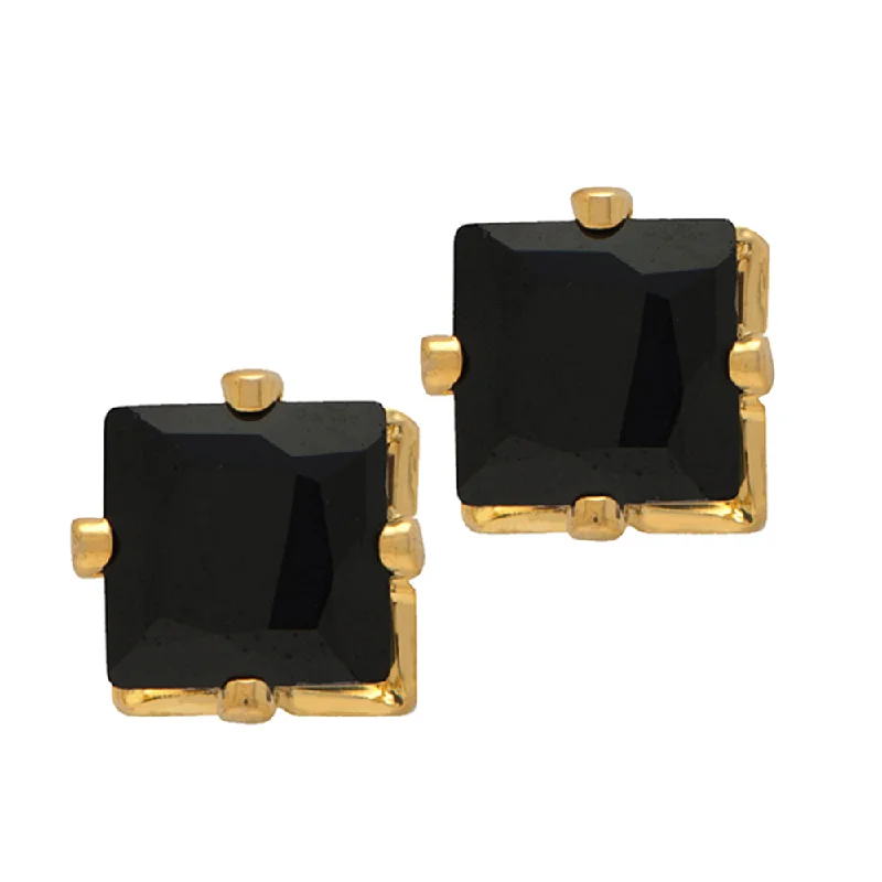 Fine Jewelry, Limited-Time Offers Available Mahi Pair of Gold Plated Square Stud Earrings Black Crystal Piercing Mens Earrings (ER1108705GBlaMen)