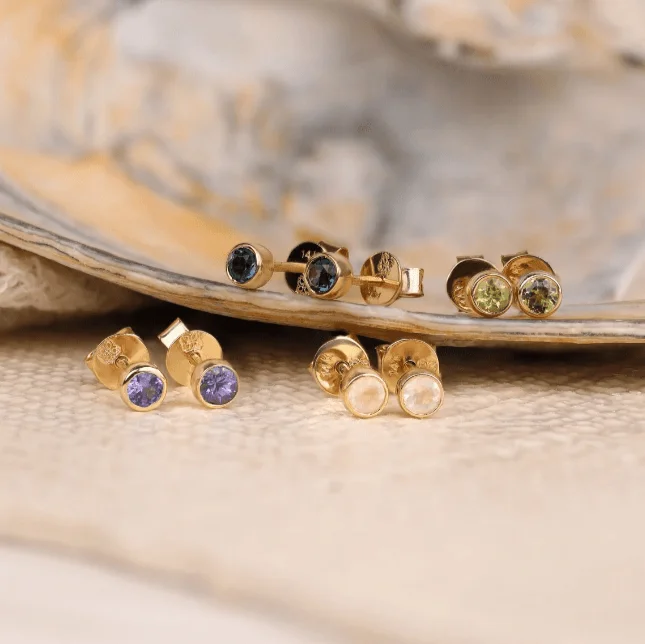 Fashion-Forward Geometric Jewelry For Contemporary Style Natural Birthstone Stud Earrings, Vienna