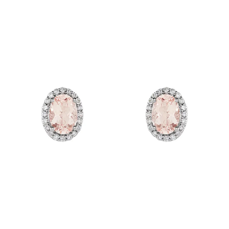 Final Call – Shop Exquisite Jewelry Before It's Gone Oval Morganite & Diamond Halo Stud Earrings in 14k White Gold