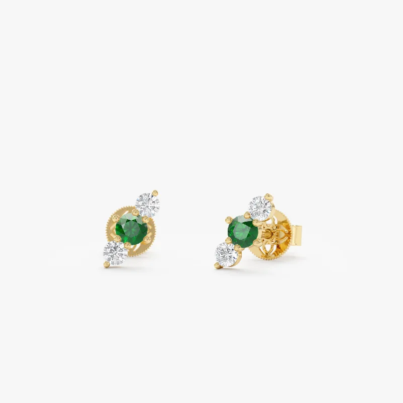 Timeless Beauty, Unbeatable Deals – Jewelry Sale On Round Emerald and Diamond Stud Earrings, Lina