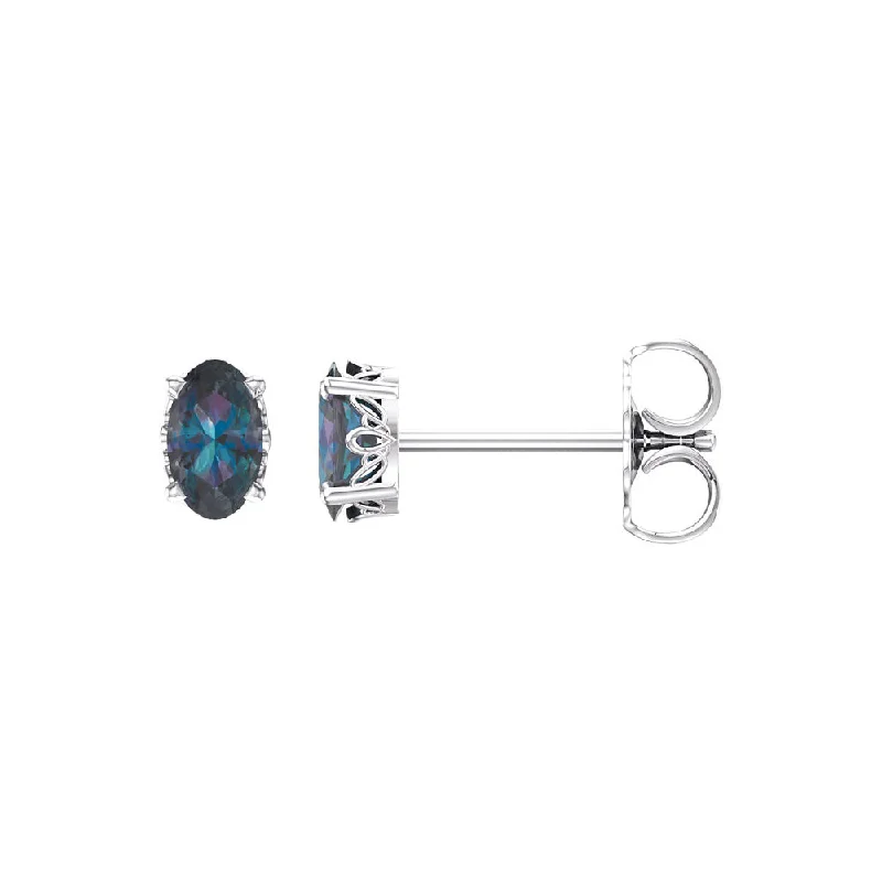 Unique Jewelry Designs Now At Discounted Rates Stud Earrings in 14k White Gold with Oval Lab Created Alexandrite