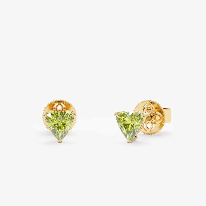 Chic, Trendy, And Affordable Jewelry Sale Trillion Cut Peridot Stud Earrings, Vada