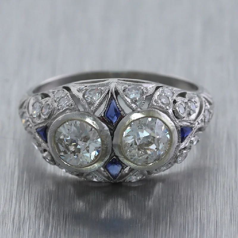 Shine Without Limits – Jewelry Sale Happening Now 1920's Antique Art Deco Platinum 1.51ctw Diamond & Sapphire Ring