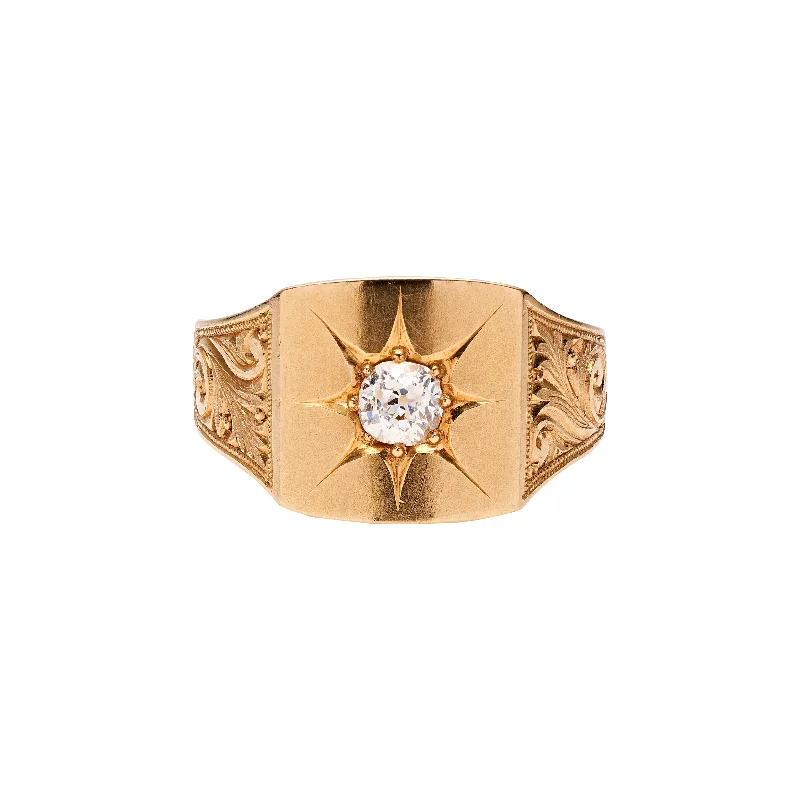 Last Chance To Shop High-End Jewelry At Markdown Prices Antique Victorian 18k Diamond w/ Engraving Signet Ring