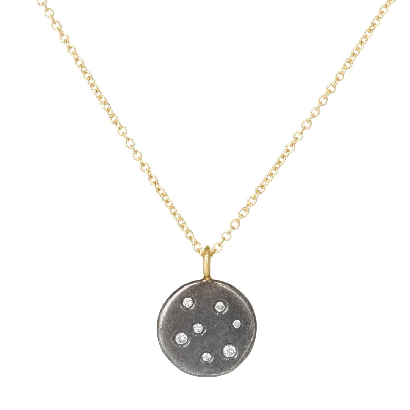 Dazzle In Elegance With Our Biggest Jewelry Sale Black + Gold Disc Necklace - 18ky, Oxidized Silver + VS Diamonds