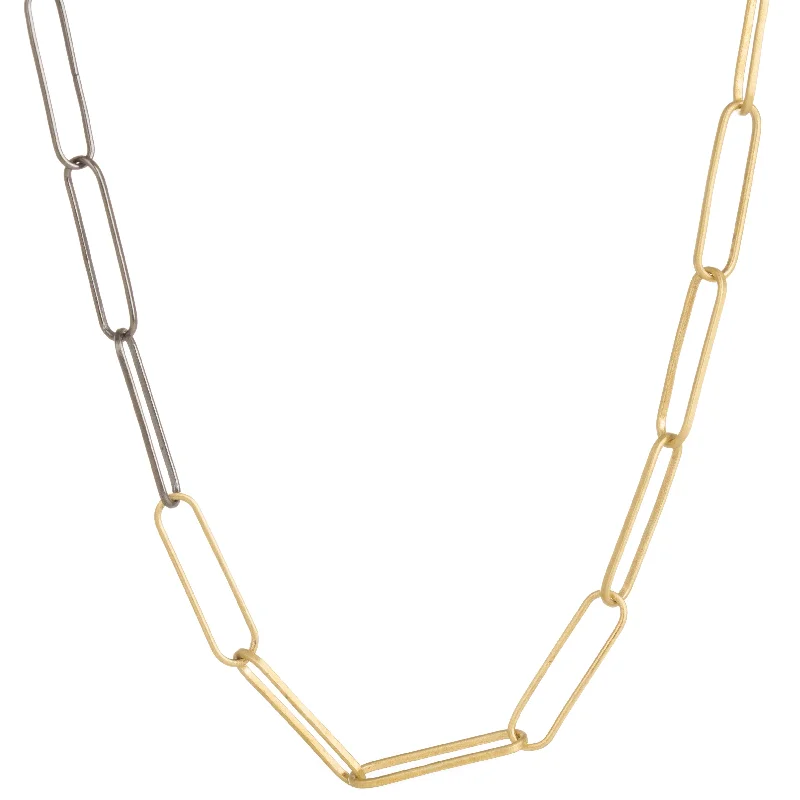 Affordable Glamour – Premium Jewelry For Less Black + Gold Luxe Chain Necklace - 18ky + Oxidized Silver