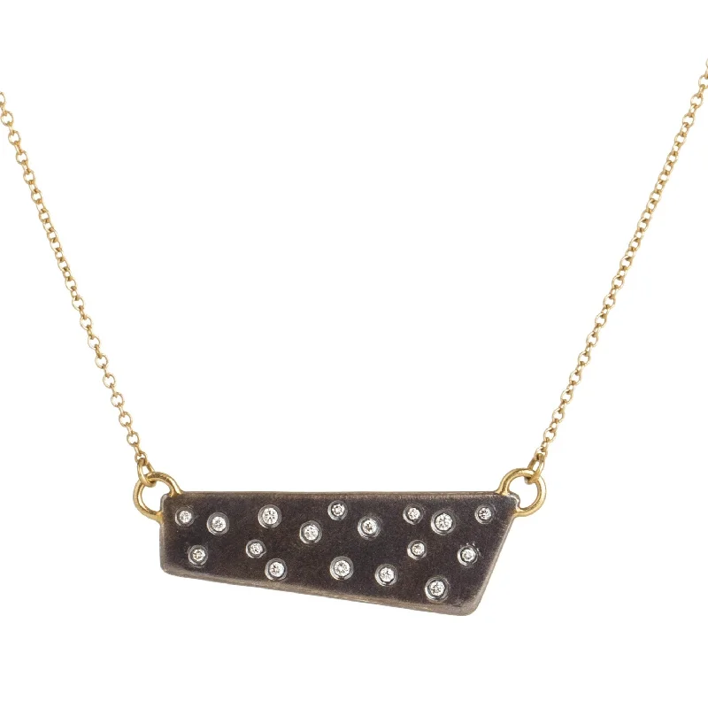 Buy More, Save More On Stunning Jewelry Pieces Black + Gold Scattered Diamond Necklace - 18ky, Oxidized Silver + VS Diamonds