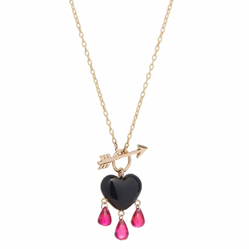 Timeless Elegance Now At Special Discounts Bleeding Heart Necklace - 14k Gold + Onyx + Ruby