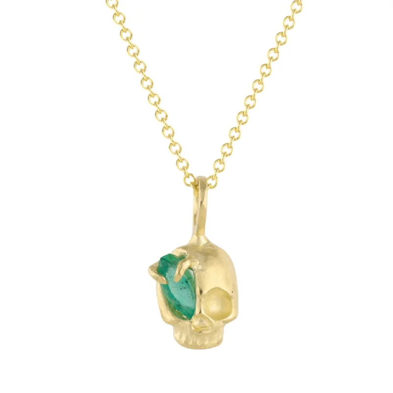 Elegant Jewelry Styles At Budget-Friendly Prices Emerald Skull Necklace - 14k Gold + Emerald