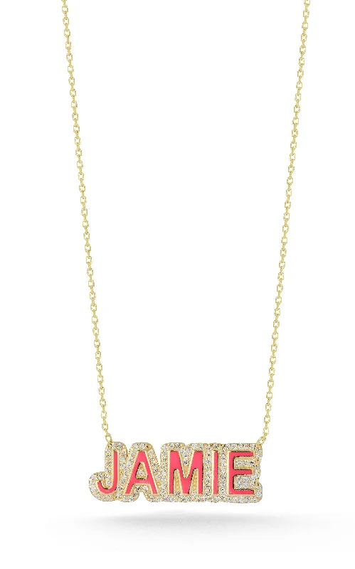 Affordable Gold-Plated Jewelry For Modern Fashion Enamel Block Name Necklace