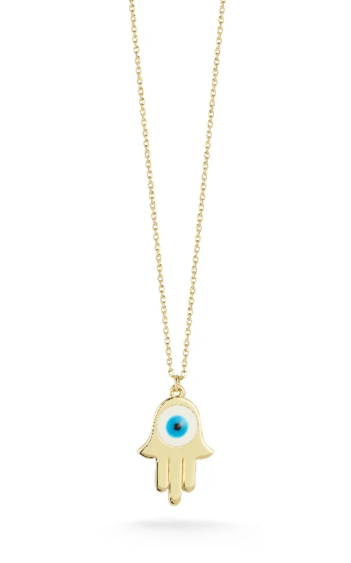 Handmade Pearl Jewelry For Timeless Elegance Enamel Hamsa Necklace