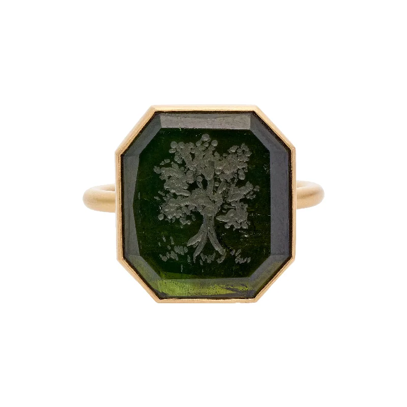 Jewelry Deals That Outshine The Rest Gabriella Kiss 18k Portrait Cut Green Tourmaline w/ Carved Tree Ring