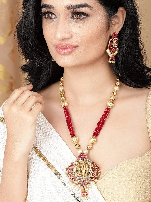 Special Sale On Handcrafted Jewelry – Shop Today Rubans Gold Plated Maroon Red Necklace Set