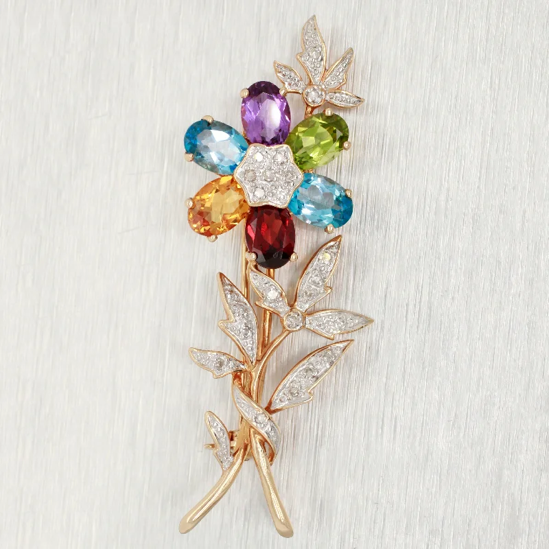 Unbeatable Offers On Luxury And Everyday Jewelry JCR Rinker Flower Brooch Pin - Multi Gemstone & Diamonds - 14k Yellow Gold