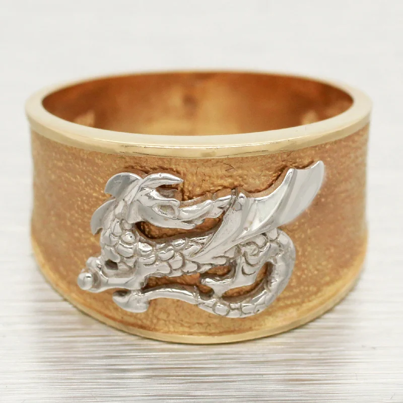 Luxury Handcrafted Jewelry For Elegant Looks Joel McFadden Gold Dragon Ring - 14k Yellow & White Gold Band - Size 9