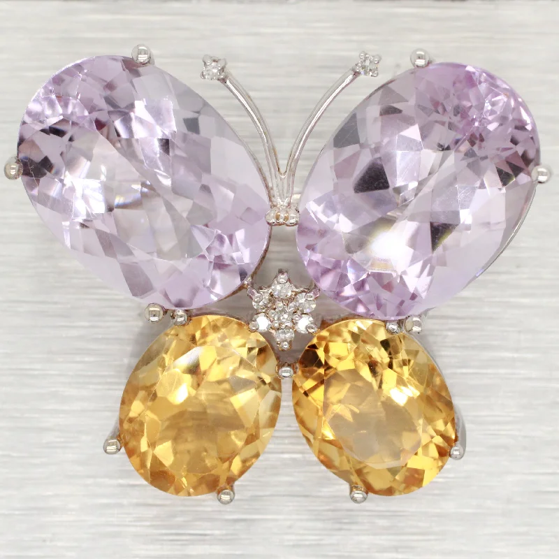 Premium Diamond Jewelry For Unforgettable Moments John C Rinker JCR Amethyst & Citrine Butterfly Brooch - 14k White Gold Pin