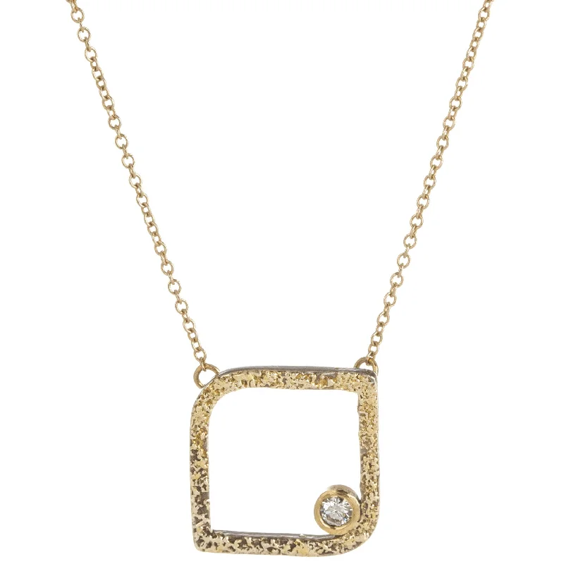 Luxury Meets Affordability – Jewelry Sale Live Now Mini Slice Square Necklace - 22ky, 18ky, Oxidized Silver + VS Diamond