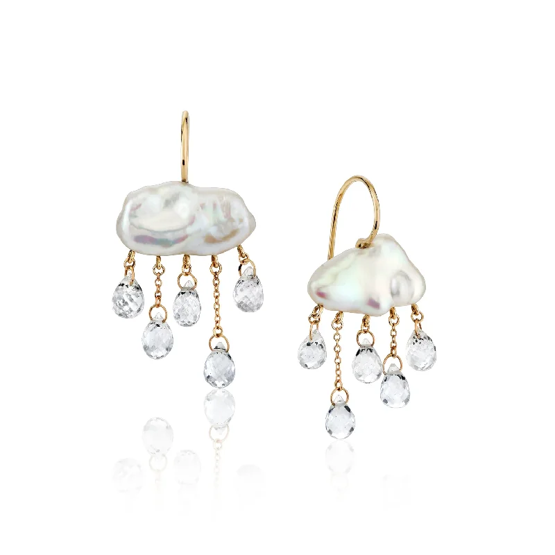 Modern Statement Jewelry For Bold Styling Monsoon Earrings - 14k Gold, White Keshi Pearl + White Topaz