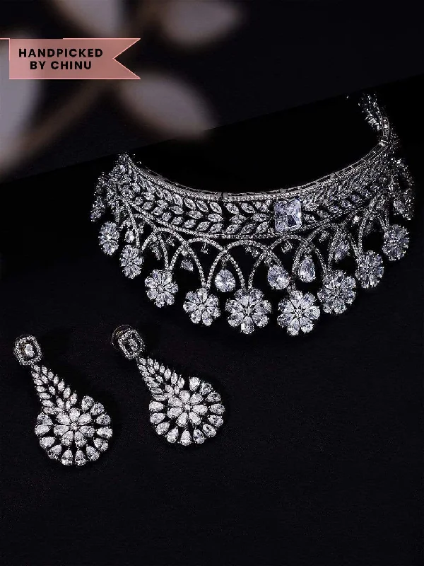 Jewelry Flash Sale – Stylish Designs At Unbeatable Rates Rubans Luxury Rhodium Plated Zirconia Studded Statement Choker Necklace Set