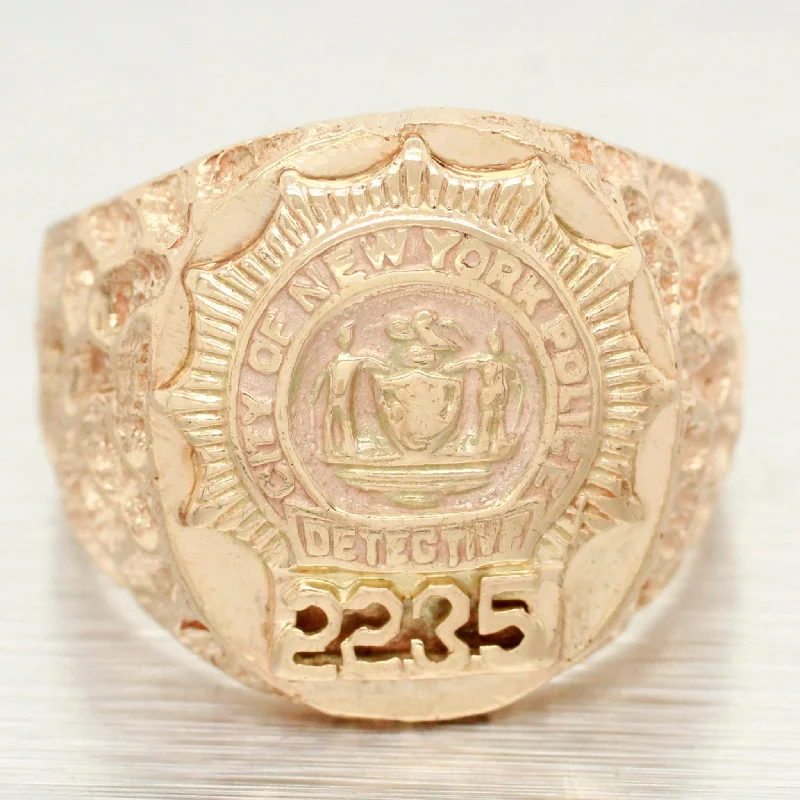 Chic And Stylish Jewelry At Exclusive Prices NYPD New York Police Dept Gold Mens Ring - 14k Yellow Gold Detective Signet Ring