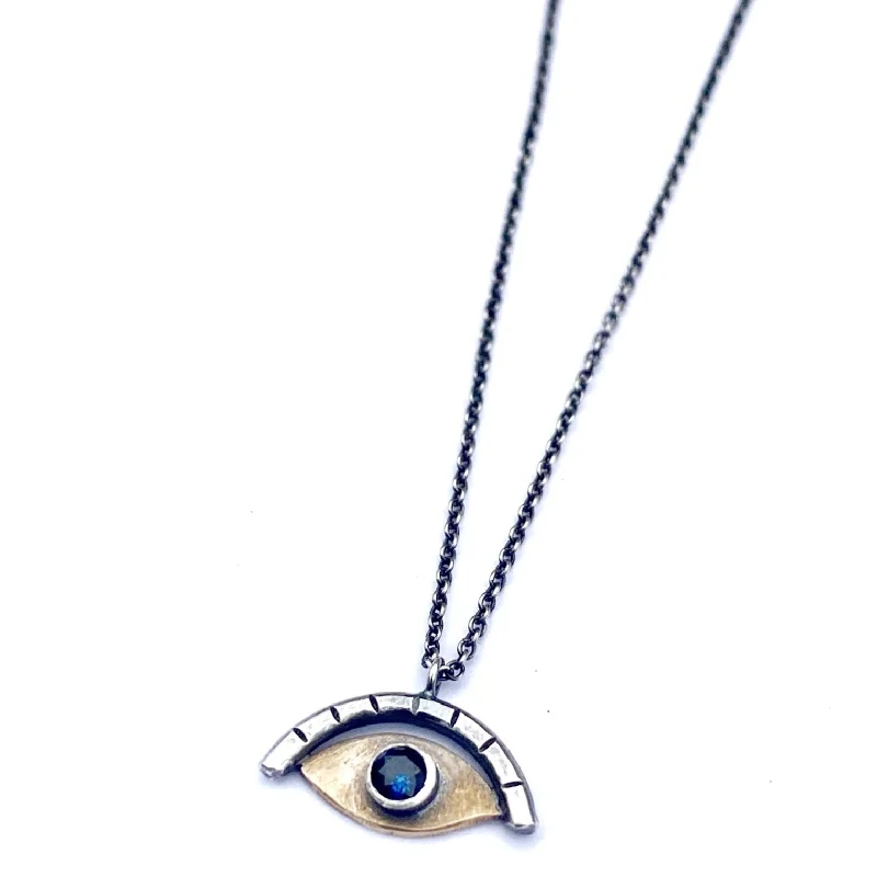 Customized Silver Jewelry For Unique Style Ojo Necklace - Brass, Silver + Sapphire