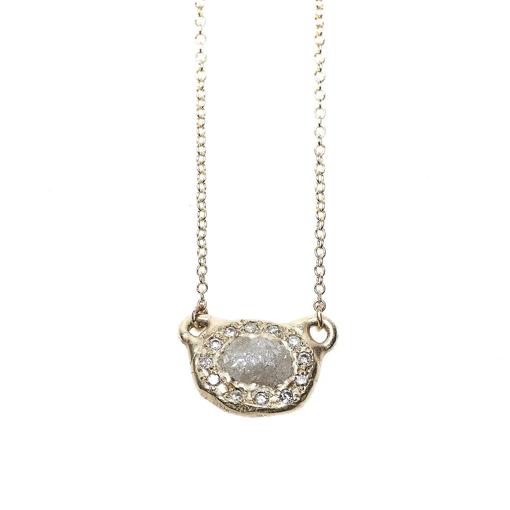 Trendy Minimalist Jewelry For Everyday Wear Rough Diamond Halo Pendant - 14k Gold + Diamonds