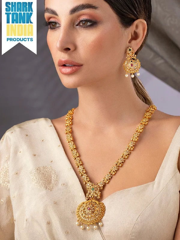 Special Offers On Handcrafted And Designer Jewelry Rubans Gold-Toned Stone-Studded Handcrafted Jewellery Set