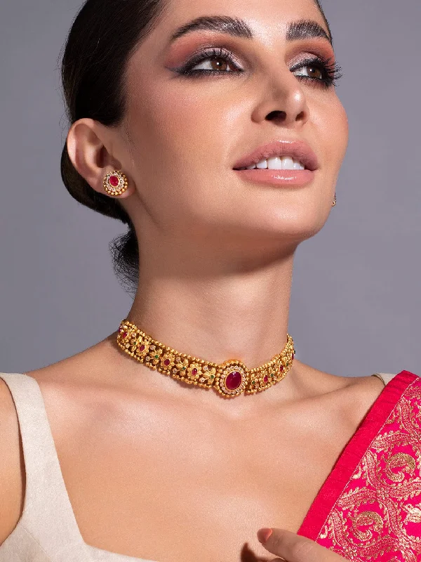 High-End Jewelry, Now More Affordable Than Ever Rubans 24K Gold Plated Handcrafted Intricate Choker Set