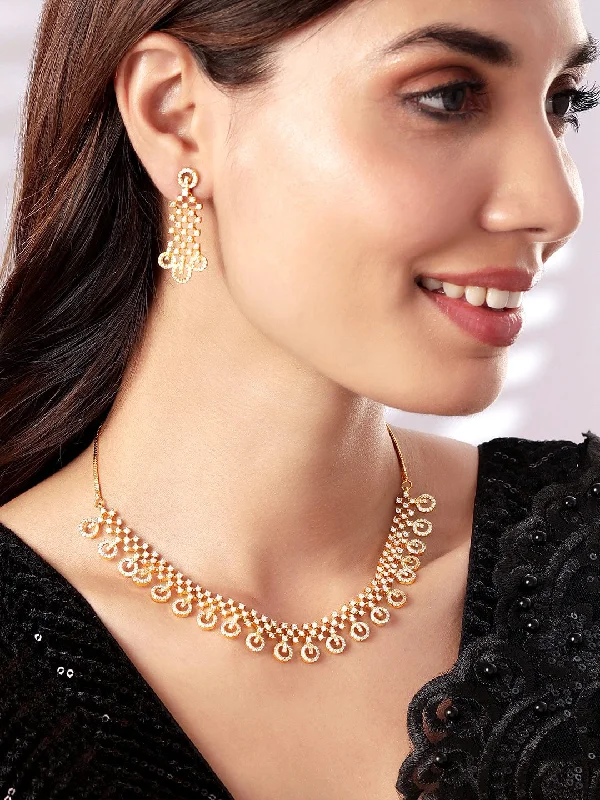 Limited Stock On Premium Jewelry At Low Prices Rubans Gold Plated Handcrafted Studded Necklace Set.