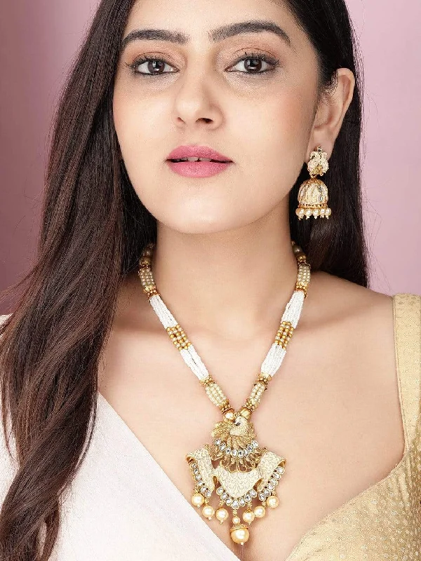 Big Discounts On Elegant Jewelry Collections Rubans Gold Plated Handcrafted White Beads Traditional Necklace Set