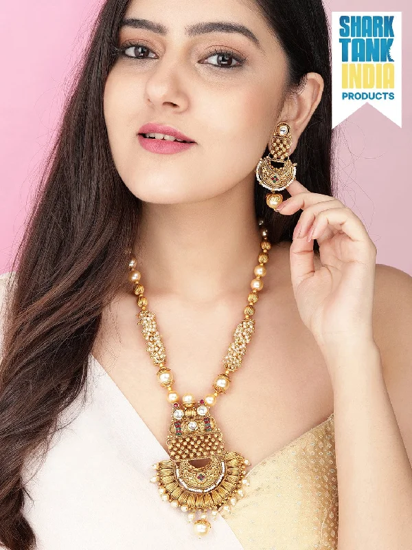 The Biggest Jewelry Sale Of The Year Is Here Rubans Gold Plated Heavy Pendant Beige Pearl Necklace Set