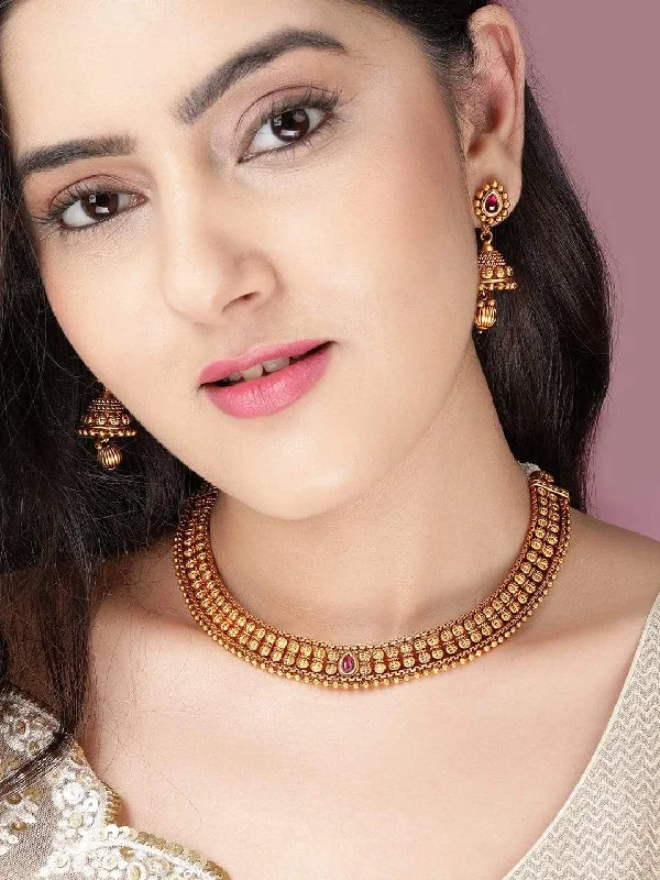 Exclusive Gemstone Jewelry At Special Prices Rubans Gold Plated Simple Temple Necklace Set