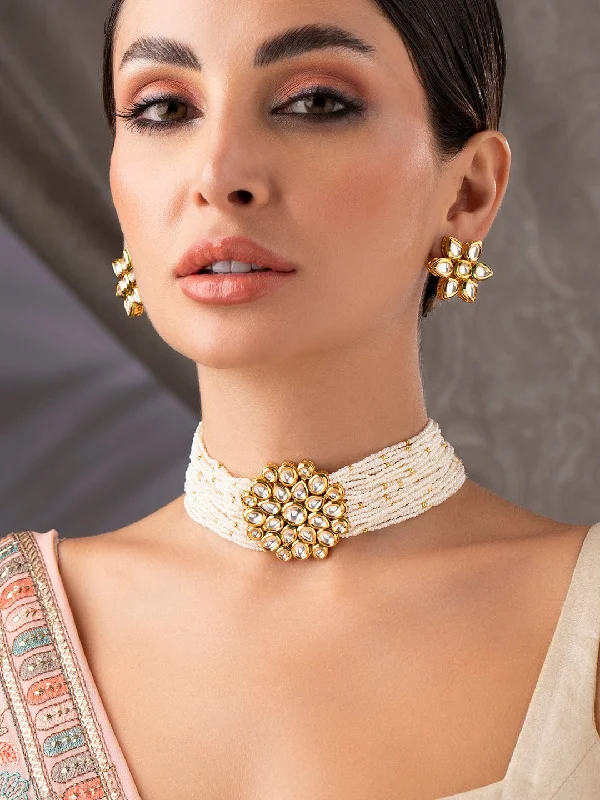 Sparkle For Less – Shop Jewelry Deals Now Rubans Luxury 24K Gold Plated Handcrafted Kundan & White Pearls Choker Set