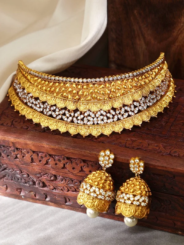 Final Call For Exquisite Jewelry At Reduced Rates Rubans LUXURY 24K Gold Plated Zircon Studded Handcrafted Choker Set