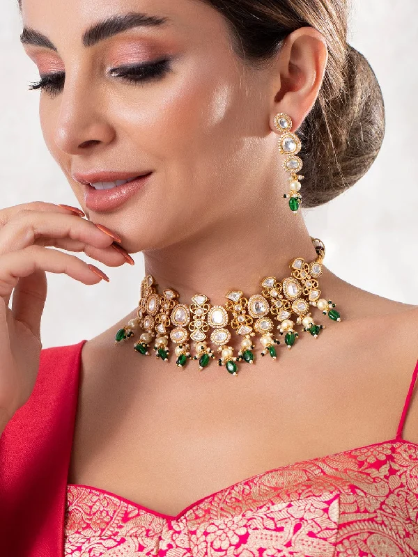 Seasonal Jewelry Deals – Elevate Your Style Rubans Luxury Gold Plated Handcrafted Kundan with Beads Necklace Set