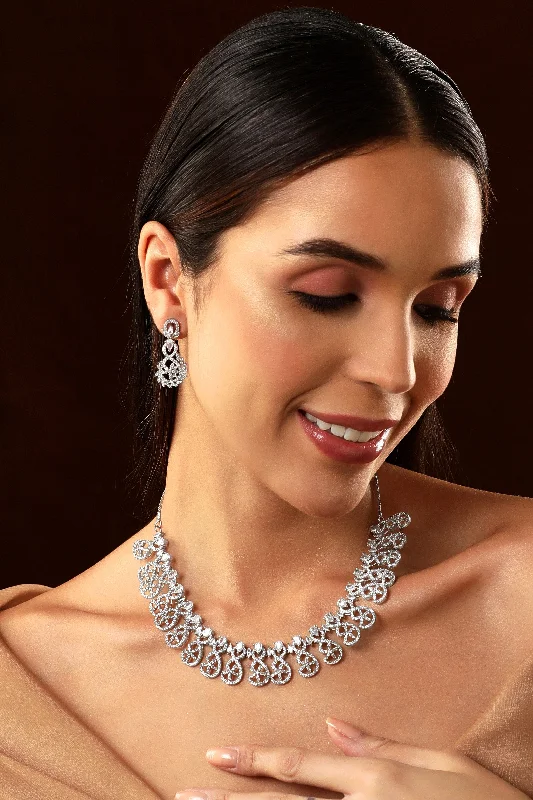 Don't Miss Out – Shop Elegant Jewelry For Less Rubans Silver Plated American Diamond Necklace Set.