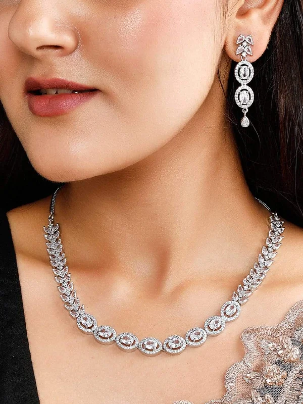 Discover Unique Jewelry With Special Limited-Time Offers Rubans Silver Plated Zirconia Stone Studded Handcrafted Necklace Set