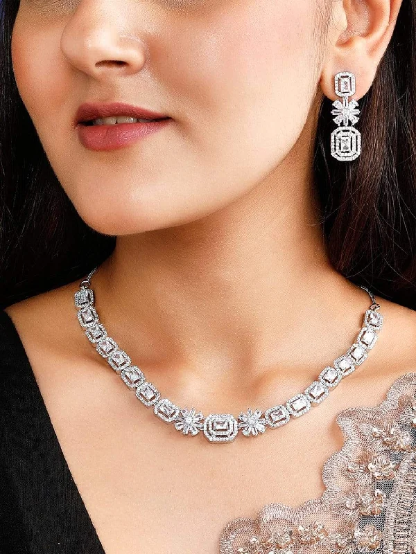 Don't Miss Out On Bestselling Jewelry At Special Prices Rubans Silver Plated Zirconia Stone Studded Handcrafted Necklace Set.