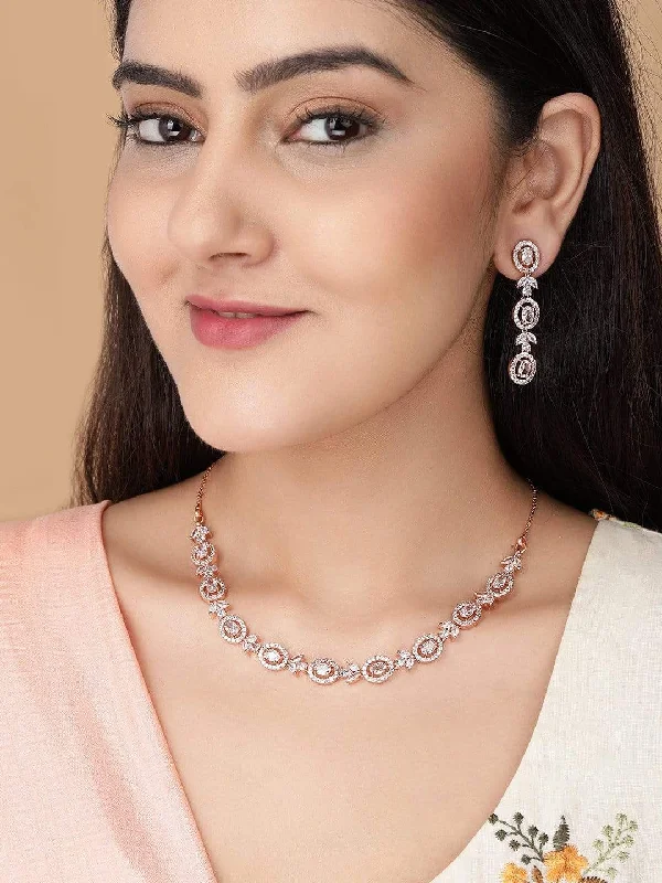 Huge Savings On Timeless Jewelry Collections Rubans Simple Gold Toned CZ Necklace Set with Long Earrings