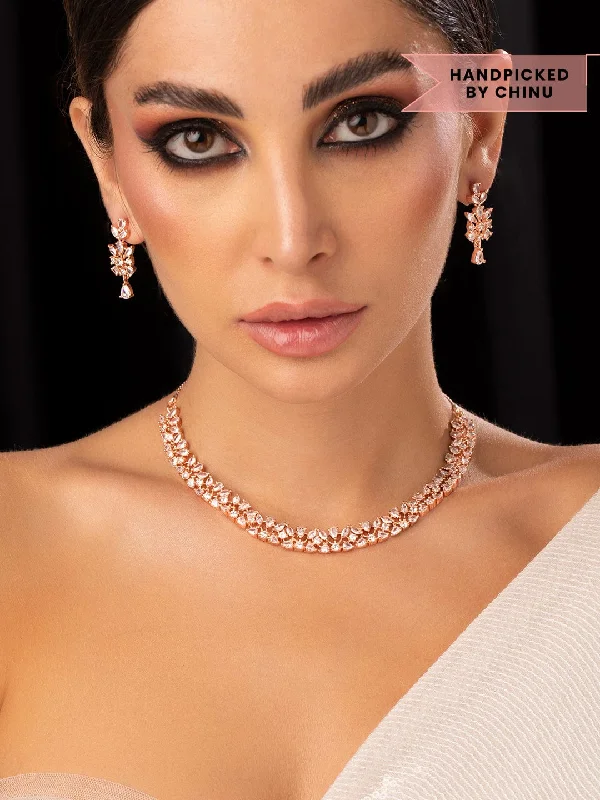 Exclusive Jewelry Sale – Shine For Less Rubans Simple Gold Toned CZ Necklace Set