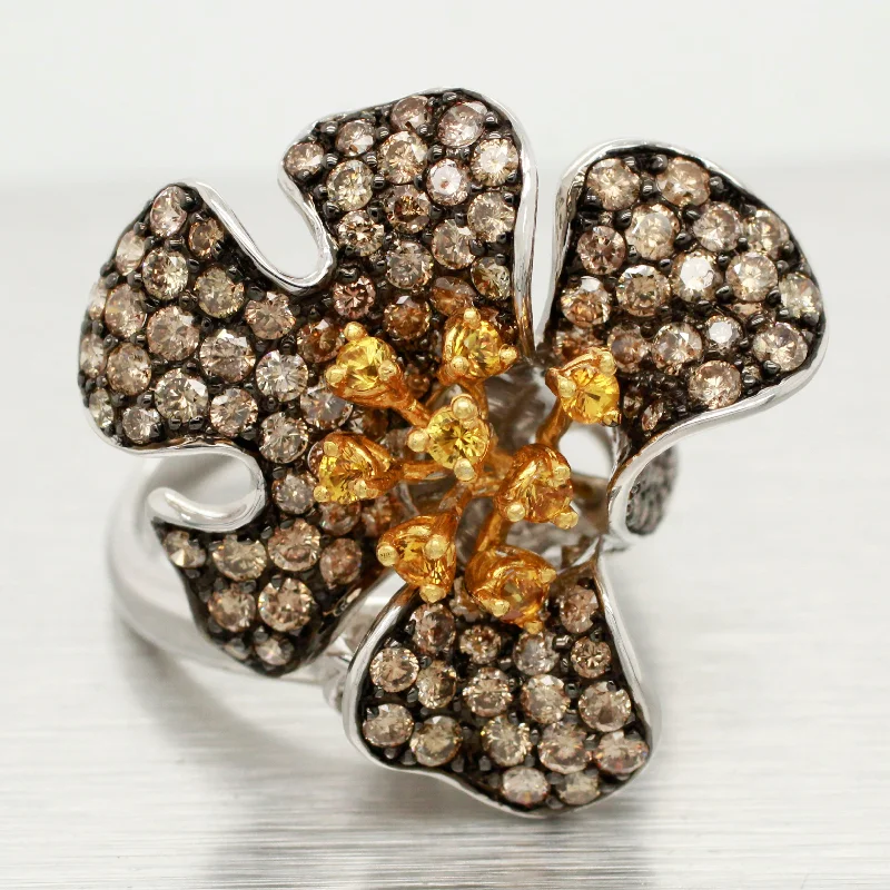 Exclusive Online Discounts On Stylish Jewelry Samuel Benham Citrine & Champagne Diamond Flower Ring - 14k White Gold