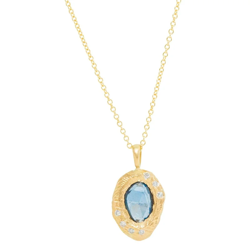 Jewelry Clearance Event – Last Chance For Stunning Deals Small Blue Sapphire and Diamond Necklace - 18k Gold